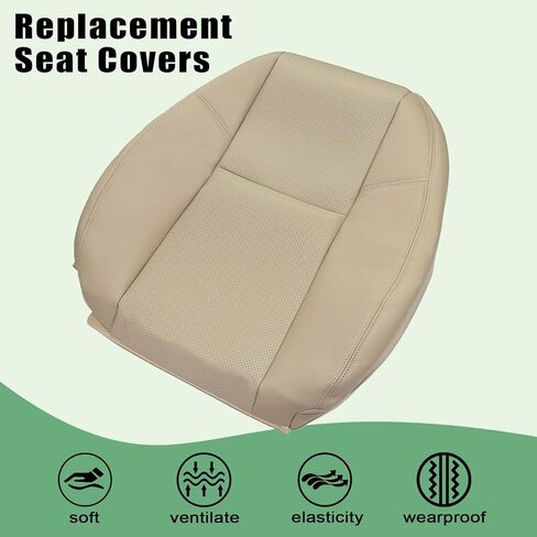 Priprilod Tan Leather Perforated Driver & Passenger Bottom Seat Cover & Top Lean Back & Center Console Armrest Fit for Tahoe Suburban Yukon Denali XL 2007-2014 Fit for Cadillac Escalade 2009-2014 in Saudi Arabia