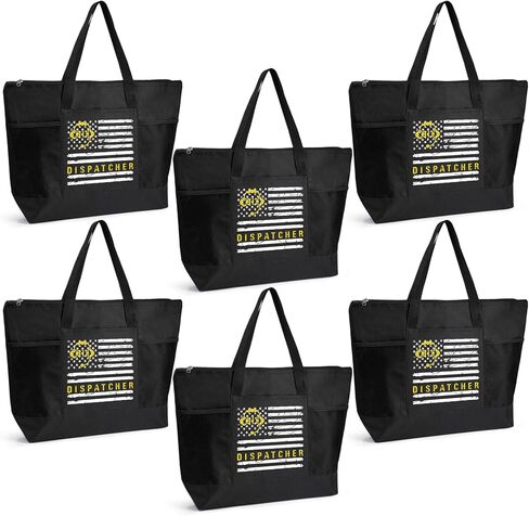 6 Pcs 911 Dispatcher Appreciation Tote Bags with Mesh Pocket for Women Men Thank You Gift for 911 Dispatcher Week in Saudi Arabia