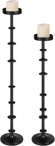 Maxdot Black Metal Pillar Candle Holder 36" 29" Tall Decorative Taper Candle Stand Set of 2 Floor Candlestick Holder Large Metal Black for Christmas Halloween Living Room in Saudi Arabia