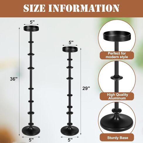 Maxdot Black Metal Pillar Candle Holder 36" 29" Tall Decorative Taper Candle Stand Set of 2 Floor Candlestick Holder Large Metal Black for Christmas Halloween Living Room in Saudi Arabia