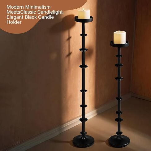 Maxdot Black Metal Pillar Candle Holder 36" 29" Tall Decorative Taper Candle Stand Set of 2 Floor Candlestick Holder Large Metal Black for Christmas Halloween Living Room in Saudi Arabia