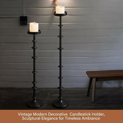 Maxdot Black Metal Pillar Candle Holder 36" 29" Tall Decorative Taper Candle Stand Set of 2 Floor Candlestick Holder Large Metal Black for Christmas Halloween Living Room in Saudi Arabia