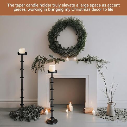 Maxdot Black Metal Pillar Candle Holder 36" 29" Tall Decorative Taper Candle Stand Set of 2 Floor Candlestick Holder Large Metal Black for Christmas Halloween Living Room in Saudi Arabia