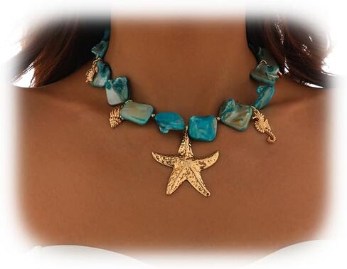 Summer Irregular Shell Necklace,Boho Starfish Pendant Short Choker Necklace,Bikini Beach Big Shell Collar Necklace,Wedding Bridal Statement Conch Necklace for Women in Kuwait