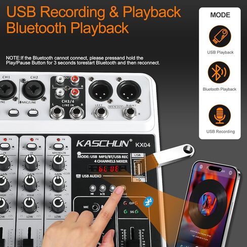 خلاط الصوت وحدة تحكم خلط واجهة الصوت 99 بت DSP مضخم الطاقة USB DJ Mixer + 48V مصدر الطاقة الوهمي بلوتوث، تسجيل الاستوديو تسجيل الوسائط الجديدة (PD-1) in Kuwait