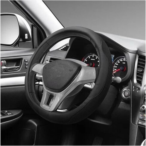Microfiber Leather Steering Wheel Cover, Breathable Steering Wheel Protector with Anti-Slip Inner Ring, Universal 14.5"-15" Car Wheel Cover Auto Interior Decor for Men Women (Black) in Kuwait