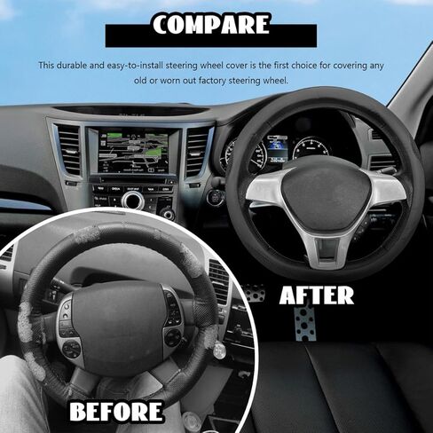 Microfiber Leather Steering Wheel Cover, Breathable Steering Wheel Protector with Anti-Slip Inner Ring, Universal 14.5"-15" Car Wheel Cover Auto Interior Decor for Men Women (Black) in Saudi Arabia