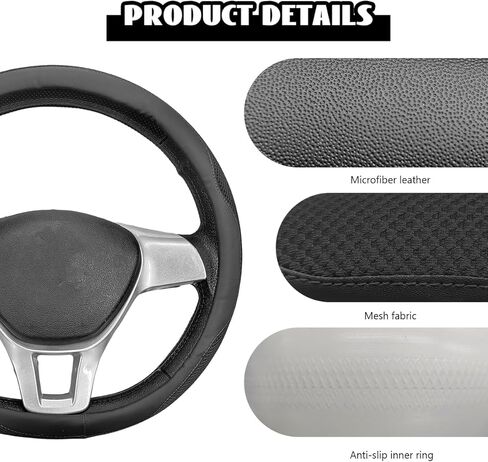 Microfiber Leather Steering Wheel Cover, Breathable Steering Wheel Protector with Anti-Slip Inner Ring, Universal 14.5"-15" Car Wheel Cover Auto Interior Decor for Men Women (Black) in Saudi Arabia