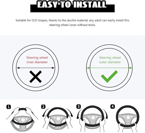 Microfiber Leather Steering Wheel Cover, Breathable Steering Wheel Protector with Anti-Slip Inner Ring, Universal 14.5"-15" Car Wheel Cover Auto Interior Decor for Men Women (Black) in Saudi Arabia