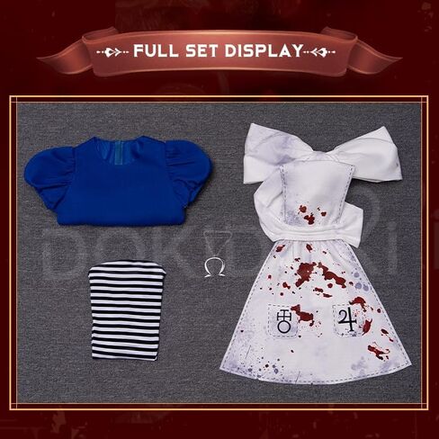KIRA KIRA Anime Game Alice Cosplay Costume Doki-SR Blue White Maid Dress wit Bow Bloody Apron Halloween Costume in Saudi Arabia