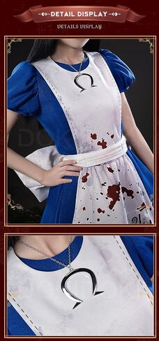 KIRA KIRA Anime Game Alice Cosplay Costume Doki-SR Blue White Maid Dress wit Bow Bloody Apron Halloween Costume in Saudi Arabia