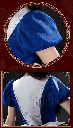 KIRA KIRA Anime Game Alice Cosplay Costume Doki-SR Blue White Maid Dress wit Bow Bloody Apron Halloween Costume in Saudi Arabia