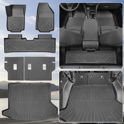 سجادات أرضية مخصصة لسيارة 2025-2026 Chevy Equinox (Gas) وGMC Terrain، بطانات أرضية TPE مناسبة لجميع الأحوال الجوية للصف الأول والثاني، مع بطانة صندوق البضائع وسجادات مسند الظهر، مقاومة للماء عديمة الرائحة - مجموعة كاملة in Kuwait