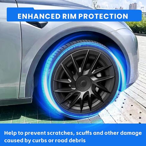 Upgraded Black 18 Inch Wheel Covers Set of 4 - Compatible with Tesla Model 3 2024 Accessories for Enhanced Aesthetics(Matte Black) in Saudi Arabia