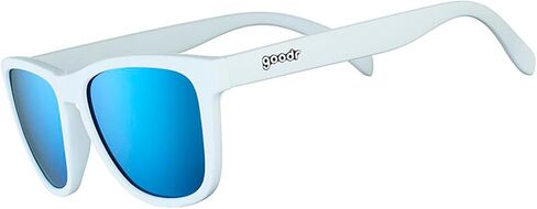 goodr Iced By Yetis Polarized Sunglasses for Men & Women, Medium Sized (OG), White Solid Frame with Blue Mirrored Reflective Lens, UV400 Protection, No Slip, No Bounce in Kuwait
