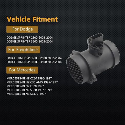 Mass Air Flow Sensor for Dodge Sprinter 2500 3500 2003-2004 / Freightliner Sprinter 2500 3500 2002-2004 / Benz C280 C36 AMG E320 S320 SL320 1995-1997 Replaces OE# 0280217517 A0000941048 in Saudi Arabia