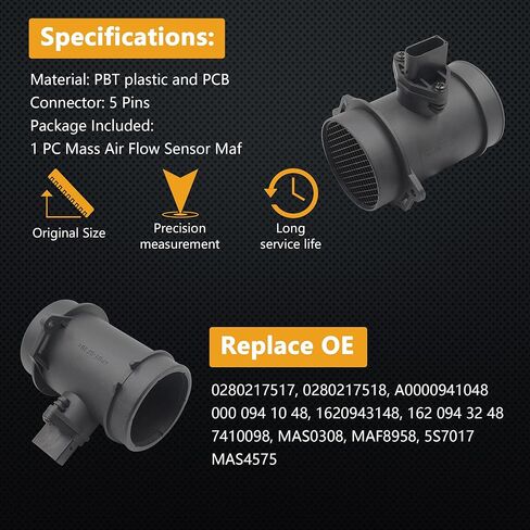Mass Air Flow Sensor for Dodge Sprinter 2500 3500 2003-2004 / Freightliner Sprinter 2500 3500 2002-2004 / Benz C280 C36 AMG E320 S320 SL320 1995-1997 Replaces OE# 0280217517 A0000941048 in Saudi Arabia