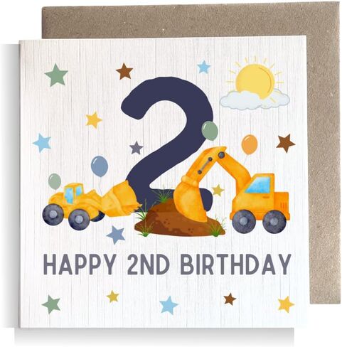 Second Ave 2nd Birthday Age 2 Children's Kids Baby Digger Square Card For Boy or Girl Birthday in Saudi Arabia