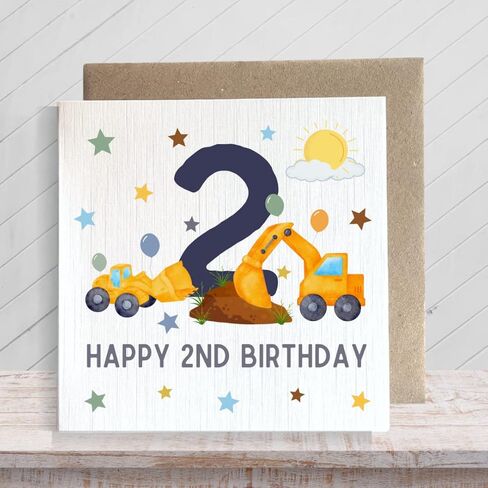 Second Ave 2nd Birthday Age 2 Children's Kids Baby Digger Square Card For Boy or Girl Birthday in Saudi Arabia