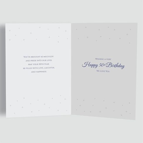 50th Birthday Card for Son – Navy Gold A5 Greeting Card with Printed Verse – Premium UK Made Milestone Design in Kuwait