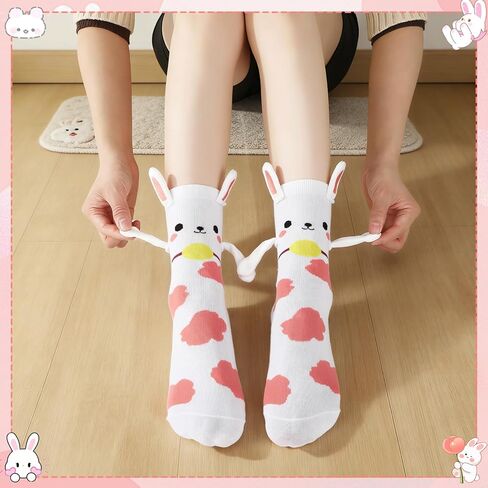 Easter Magnetic Bunny Socks for Women Girls, Cute Funny Bunny Hand Holding Socks in Saudi Arabia