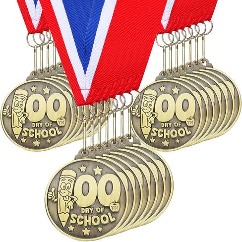 Quelay 30 Pcs 100 Days of School Award Medals 2 Inch Metal Gold 100th Day of School Medals Bulk with Ribbon Award for Classroom Students Trophy Prize Gift Party Favors in Saudi Arabia