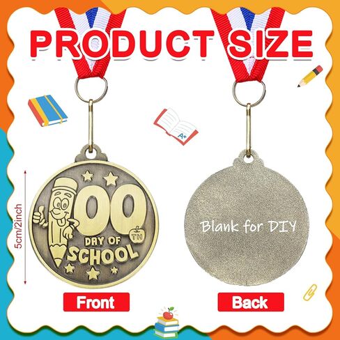 Quelay 30 Pcs 100 Days of School Award Medals 2 Inch Metal Gold 100th Day of School Medals Bulk with Ribbon Award for Classroom Students Trophy Prize Gift Party Favors in Saudi Arabia