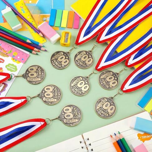Quelay 30 Pcs 100 Days of School Award Medals 2 Inch Metal Gold 100th Day of School Medals Bulk with Ribbon Award for Classroom Students Trophy Prize Gift Party Favors in Saudi Arabia