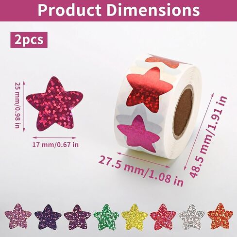 2 Rolls/1000 pcs Star Stickers for Kids Reward, Holographic Colorful Glitter Stickers for Teachers DIY, Arts and Crafts, Behavior Chart, Reward Chart, Planner, School, Classroom Supplies(1 Inch) in Saudi Arabia