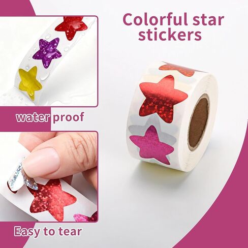2 Rolls/1000 pcs Star Stickers for Kids Reward, Holographic Colorful Glitter Stickers for Teachers DIY, Arts and Crafts, Behavior Chart, Reward Chart, Planner, School, Classroom Supplies(1 Inch) in Saudi Arabia