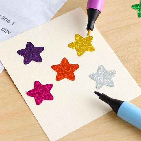 2 Rolls/1000 pcs Star Stickers for Kids Reward, Holographic Colorful Glitter Stickers for Teachers DIY, Arts and Crafts, Behavior Chart, Reward Chart, Planner, School, Classroom Supplies(1 Inch) in Saudi Arabia