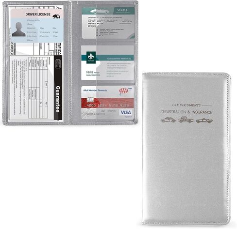 حامل بطاقات تسجيل وتأمين السيارة من الجلد الفاخر من GNEGNI - منظم مستندات السيارة لصندوق القفازات، محفظة الأعمال الورقية المدمجة لشاحنة السيارة SUV (أزرق داكن) in Kuwait