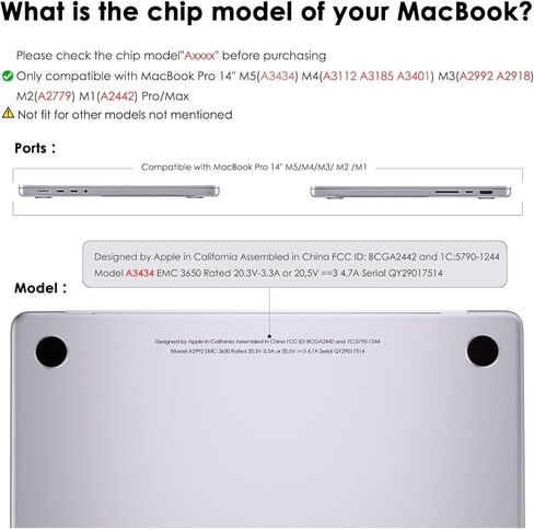 حافظة مضادة للكسر متوافقة مع ماك بوك برو 14 بوصة M5 M4 M3 M2 M1 Pro/Max A3434 A3426 A3427 A3112 A3185 A3401 A2918 - A2442، 2026 2025 2024-2021، ممتص الصدمات من مادة TPU وغطاء صلب من البولي كربونات، شفاف غير لامع in Kuwait