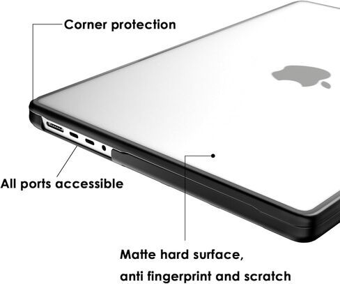 حافظة مضادة للكسر متوافقة مع ماك بوك برو 14 بوصة M5 M4 M3 M2 M1 Pro/Max A3434 A3426 A3427 A3112 A3185 A3401 A2918 - A2442، 2026 2025 2024-2021، ممتص الصدمات من مادة TPU وغطاء صلب من البولي كربونات، شفاف غير لامع in Kuwait