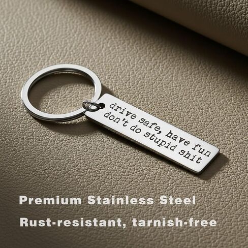 Drive Safe Have Fun Don't Do Stupid Sh T Keychain New Driver Sweet 16 Key Chain Gift Car Accessories Stainless Steel Stamped Funny Keychain in Kuwait