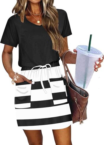 AUSELILY Womens Summer Dresses 2026 Causal Short Sleeve V Neck Tie Front Mini Short Dress with Pockets in Saudi Arabia