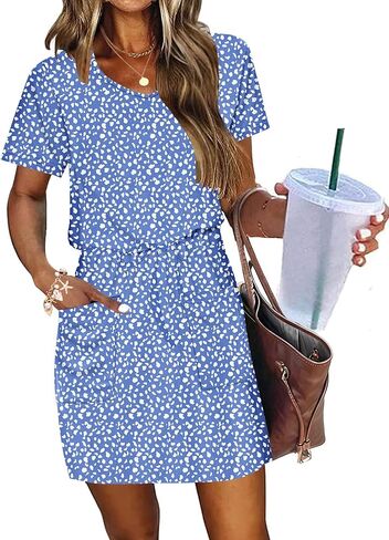 AUSELILY Womens Summer Dresses 2026 Causal Short Sleeve V Neck Tie Front Mini Short Dress with Pockets in Saudi Arabia