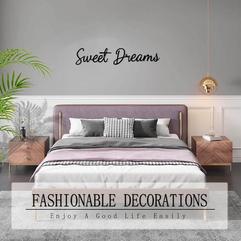 ديكور جداري من Sweet Dreams فوق السرير، علامة فنية جدارية معدنية لطيفة لديكور غرفة نوم العائلة - أسود in Saudi Arabia