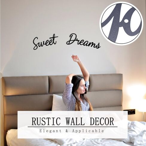 ديكور جداري من Sweet Dreams فوق السرير، علامة فنية جدارية معدنية لطيفة لديكور غرفة نوم العائلة - أسود in Saudi Arabia