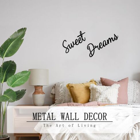 ديكور جداري من Sweet Dreams فوق السرير، علامة فنية جدارية معدنية لطيفة لديكور غرفة نوم العائلة - أسود in Saudi Arabia