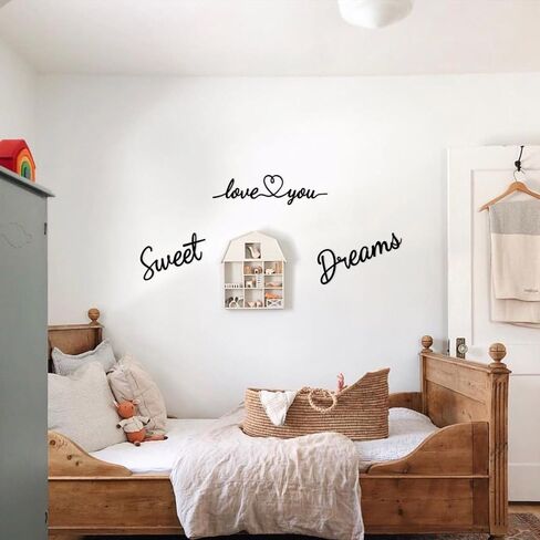 ديكور جداري من Sweet Dreams فوق السرير، علامة فنية جدارية معدنية لطيفة لديكور غرفة نوم العائلة - أسود in Saudi Arabia