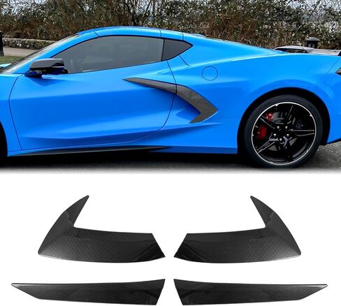غطاء منفذ الهواء الجانبي للجسم الخارجي متوافق مع شيفروليه كورفيت C8 2020 2021 2022 2023 2024 2025، حافة فتحة تهوية جانبية للجسم (نمط ألياف الكربون) in Kuwait