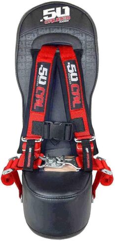 Rear Middle Bump Seat + Red 4 Point Harness with Latch Release, Compatible with Polaris General 4 Seat Models, UTV, Off Road Vehicle [5048A14 CB 6008A5] in Kuwait