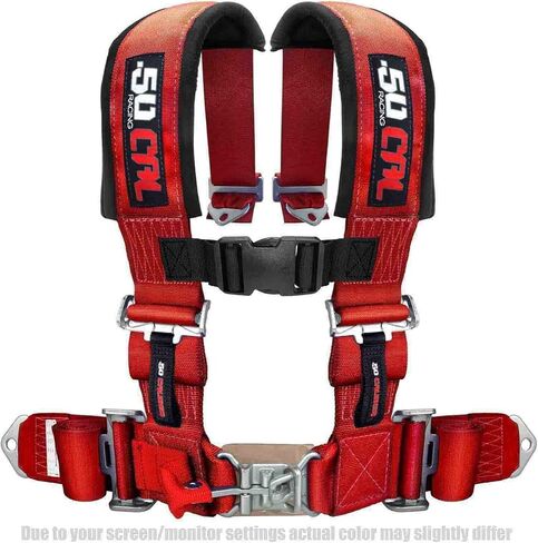 Rear Middle Bump Seat + Red 4 Point Harness with Latch Release, Compatible with Polaris General 4 Seat Models, UTV, Off Road Vehicle [5048A14 CB 6008A5] in Kuwait