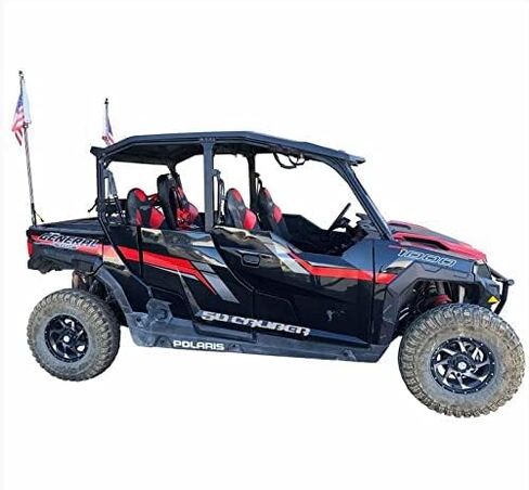Rear Middle Bump Seat + Red 4 Point Harness with Latch Release, Compatible with Polaris General 4 Seat Models, UTV, Off Road Vehicle [5048A14 CB 6008A5] in Kuwait