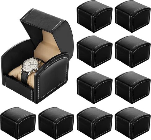 10 Pack Single Watch Box for Men, PU Leather Watch Display Case with Pillow, Watch Box Organizer Storage Case for Men Women Collection, Black in Kuwait