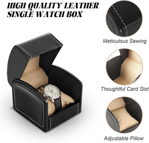 10 Pack Single Watch Box for Men, PU Leather Watch Display Case with Pillow, Watch Box Organizer Storage Case for Men Women Collection, Black in Kuwait