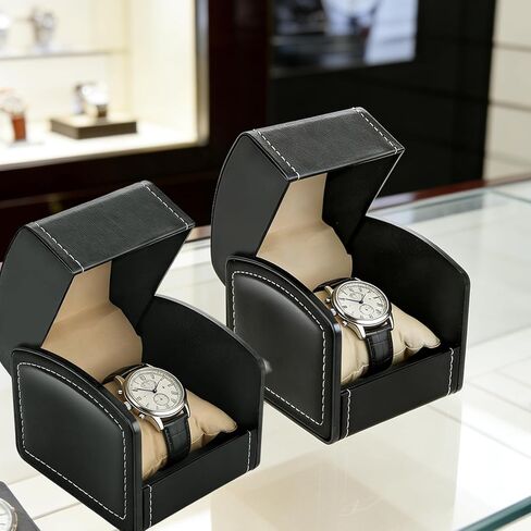 10 Pack Single Watch Box for Men, PU Leather Watch Display Case with Pillow, Watch Box Organizer Storage Case for Men Women Collection, Black in Kuwait