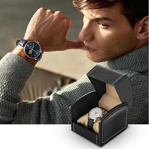 10 Pack Single Watch Box for Men, PU Leather Watch Display Case with Pillow, Watch Box Organizer Storage Case for Men Women Collection, Black in Kuwait