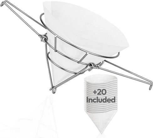 Deep Fryer Oil Filter Cone Holder Stand with 20 Paper Filters | Maple Syrup Filter Stand | Stainless Steel | 10'' Oil Fryer Filter Combo | Fry Oil Filter, Maple Filter, Deep Fryer Filter in Kuwait